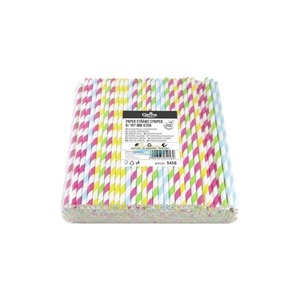 Słomki papierowe 6/197 250szt kolorowe paski